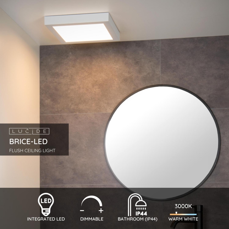 Lucide BRICE-LED - Zapustené stropné svietidlo Kúpeľňa - LED Dim. - 1x30W 3000K - IP44 - Biela